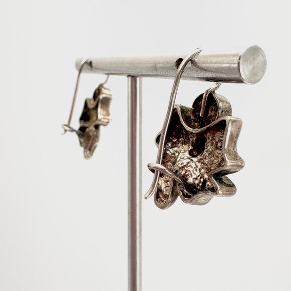 VTG Sterling Silver 925 Turquoise Bow Design Dangle Earrings 1.25" Length - Picture 6 of 9